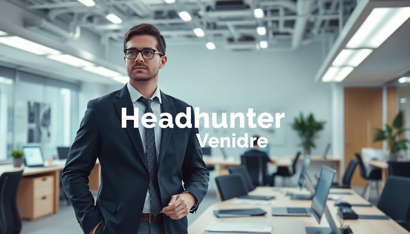 Professioneller Headhunter Vertrieb, der in einem modernen Büroumfeld arbeitet und dynamisch wirkt.