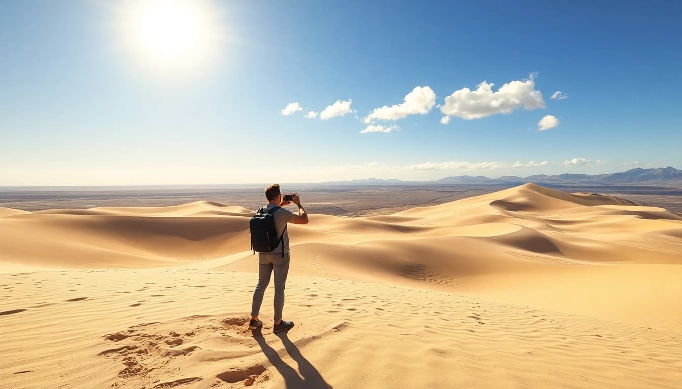 Entdecken Sie die beeindruckenden Fuerteventura Sehenswürdigkeiten, mit Blick auf die atemberaubenden Dünen von Corralejo bei Sonnenuntergang.