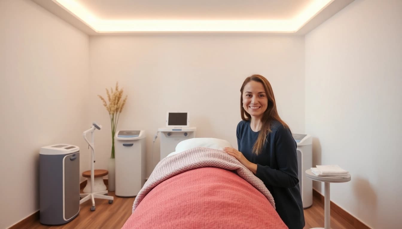 Therapeut bei Liebscher und Bracht Berlin bietet effektive Schmerztherapie in einem modernen Behandlungsraum an.