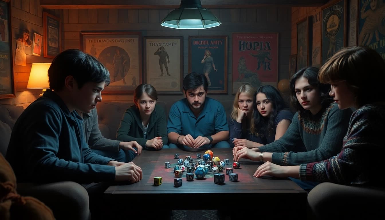 Emotional gathering of friends in the Stranger Things Finale, immersed in nostalgia and companionship.