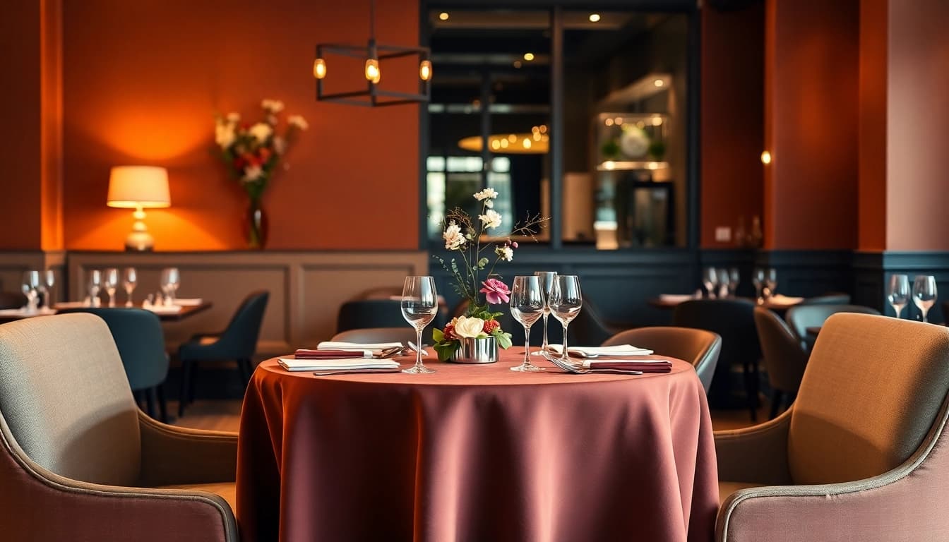 Gastronomischer Headhunter Gastronomie in einem stilvollen Restaurant-Setup mit eleganten Tischen.