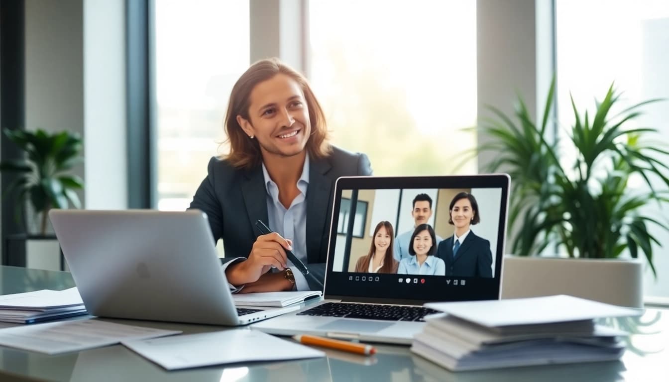 Headhunter Schweiz in einem modernen Büro überprüft Lebensläufe und führt Interviews.