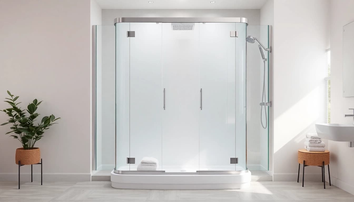 Duschkabine 100x100 in einem modernen Badezimmer mit eleganten Glasflächen und Chromdetails.