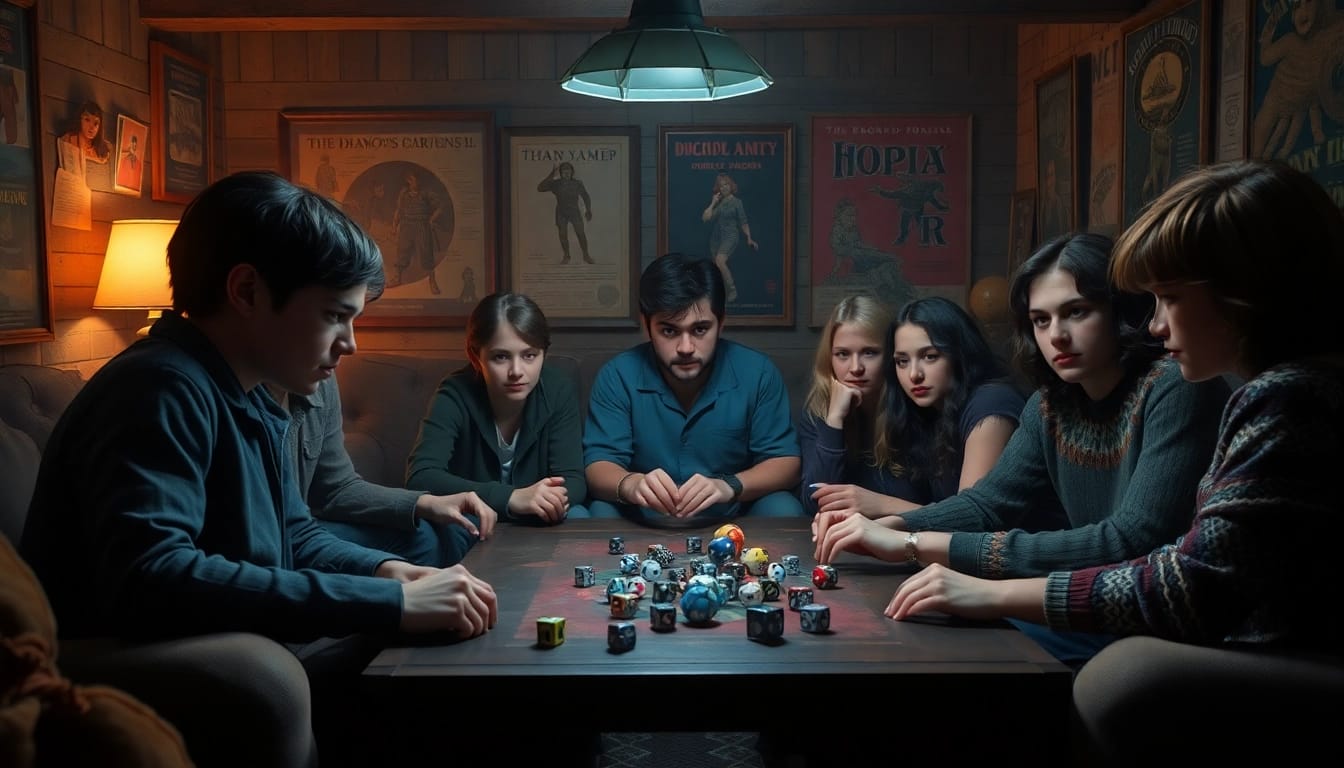 Emotional gathering of friends in the Stranger Things Finale, immersed in nostalgia and companionship.