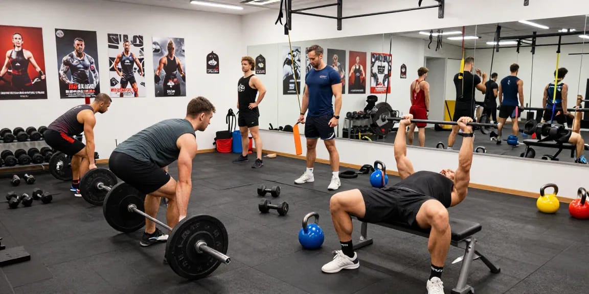 Anabolika Shop Deutschland hebt eine lebhafte Fitnessstudio-Atmosphäre mit Bodybuildern hervor, die trainieren und Stärke sowie Motivation zeigen.