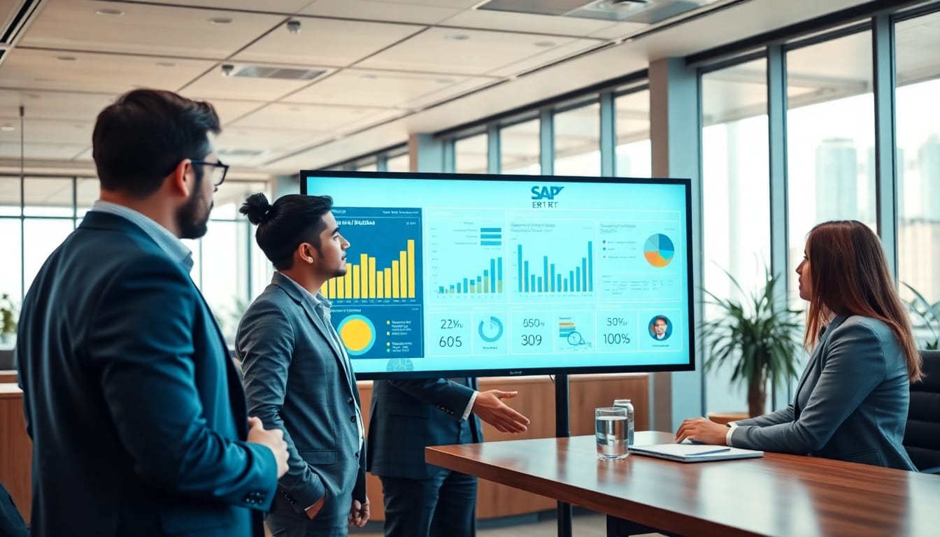 Optimierung von SAP ERP mit einem vielfaeltigen Team in einem modernen Buero.