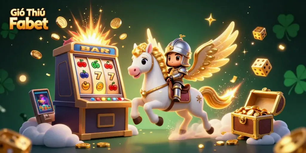 Engage in Giới Thiệu Fabet with a vibrant 3D casino adventure featuring a celestial horse and jackpot visuals.