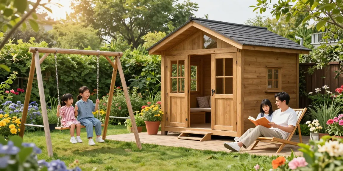 Gartenhaus kaufen: Charmantes Gartenhaus im Grünen mit Familie und Blumen