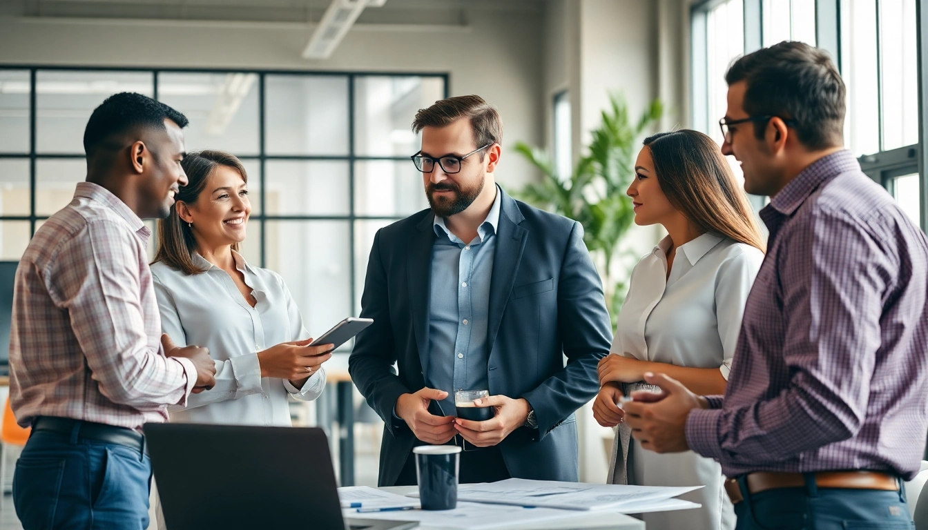 Headhunter Ingenieure im Gespräch mit einem Ingenieur in einem modernen Büroambiente.