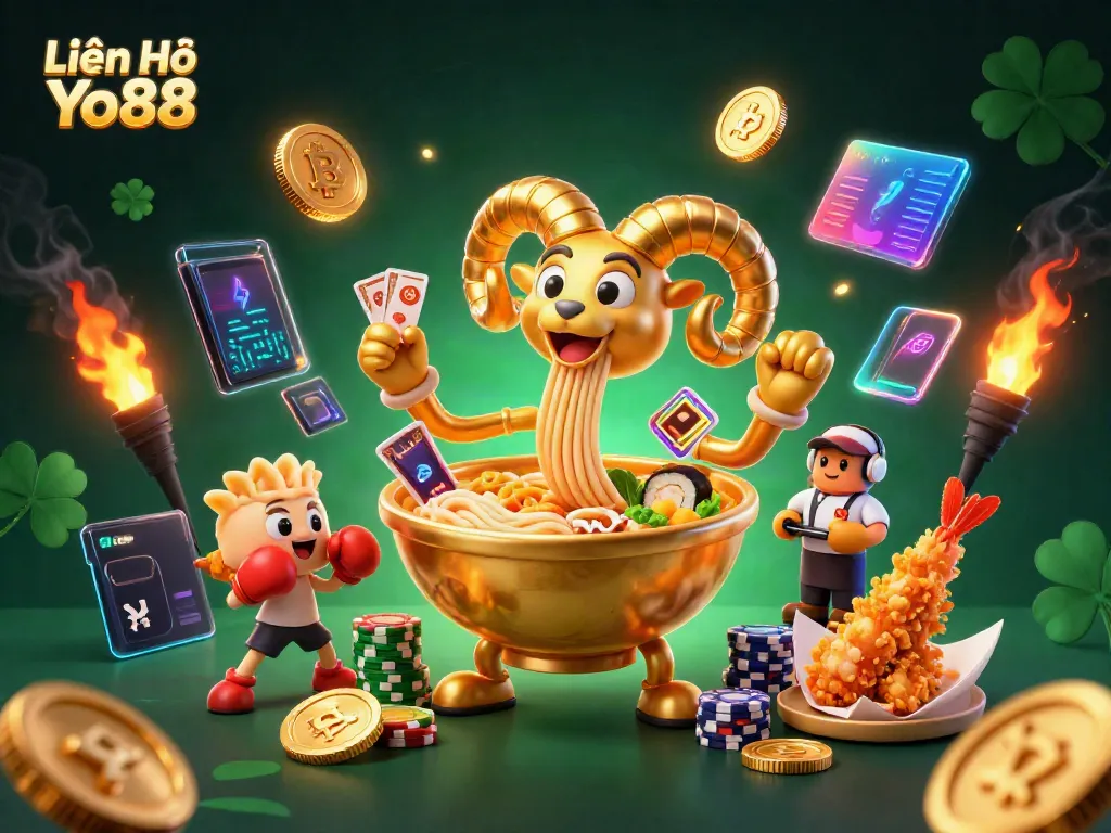 Engage with Liên Hệ Yo88 through a vibrant casino scene featuring unique characters and crypto elements.