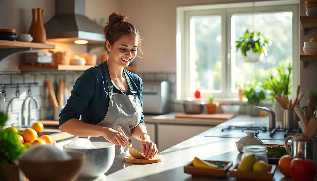 Hauswirtschaftskraft in Hameln bereitet frische Lebensmittel in einer modernen Küche vor.