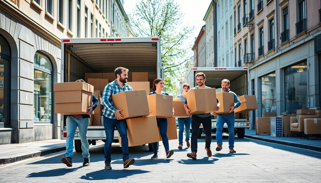 Umzugsunternehmen Bruchsal team carrying boxes efficiently during a relocation.
