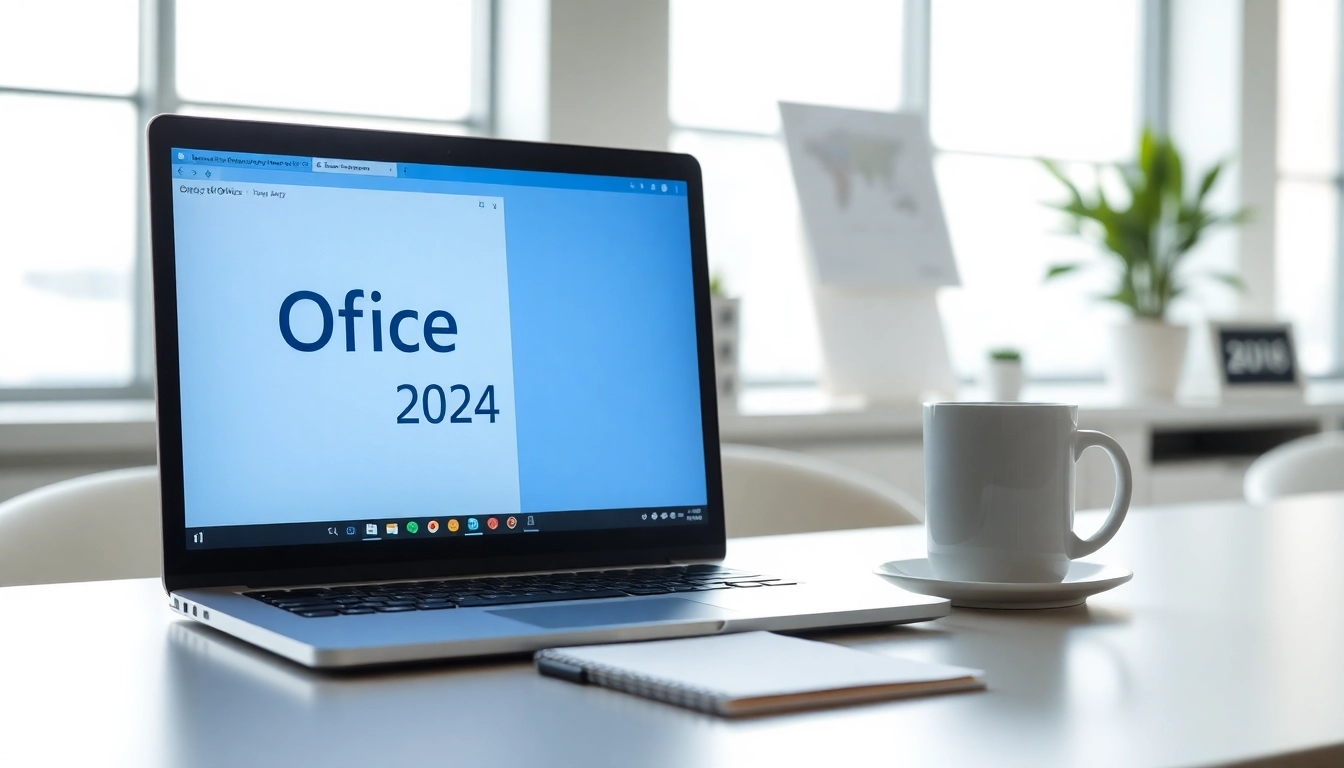 Microsoft Office 2024 Vollversion für Windows kaufen: Professional workspace showcasing productivity tools.