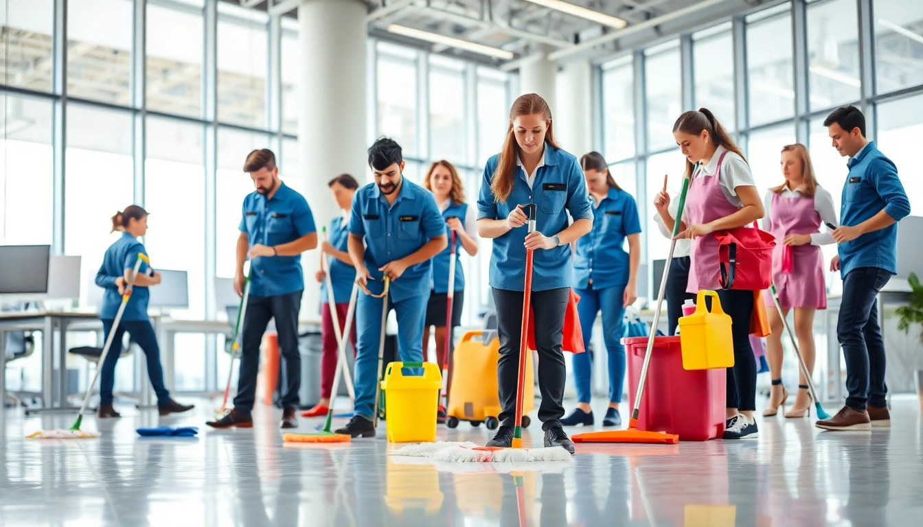Gebäudereinigung durch ein professionelles Team in einem modernen Büro.