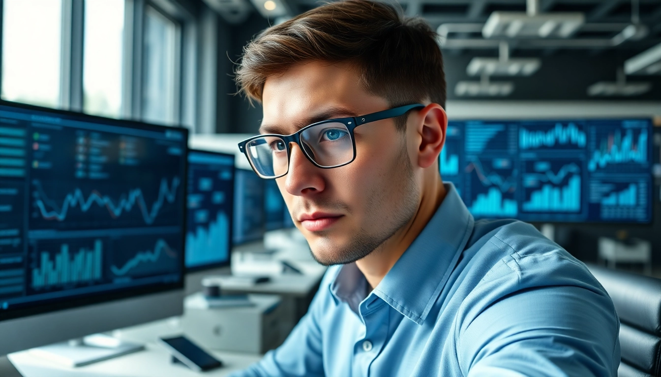 Evodrop Beobachter analysiert Daten in einem modernen Büro mit technischer Ausstattung.