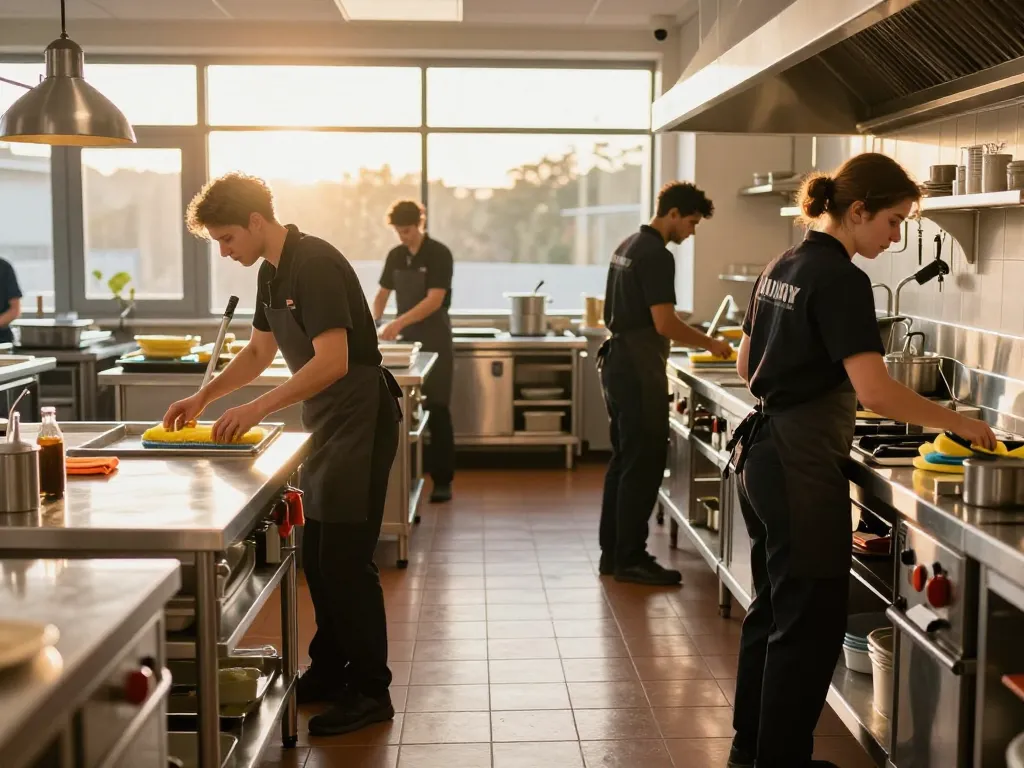 Reinigung für Restaurants in Münster, die ein professionelles Reinigungsteam zeigt, das die Hygiene im Restaurant sicherstellt.