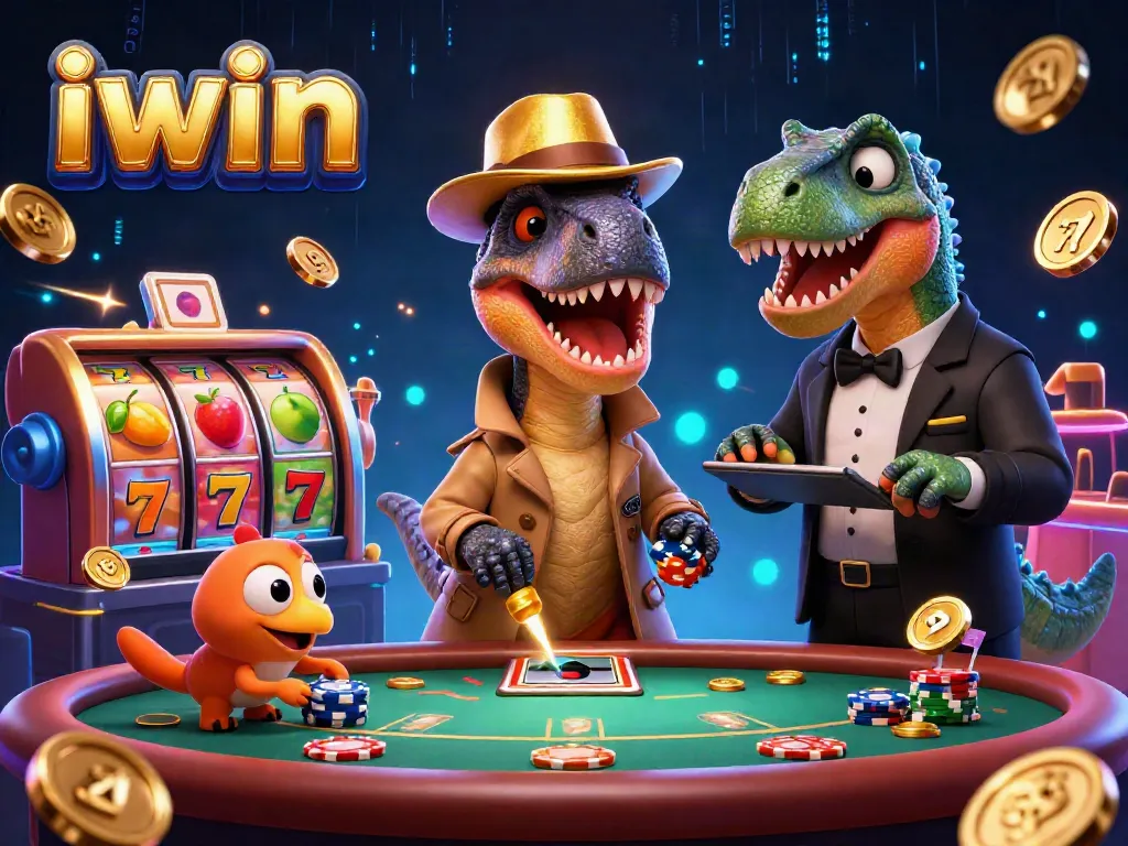 iwin showcases engaging cash games with a velociraptor card counter at a blackjack table.