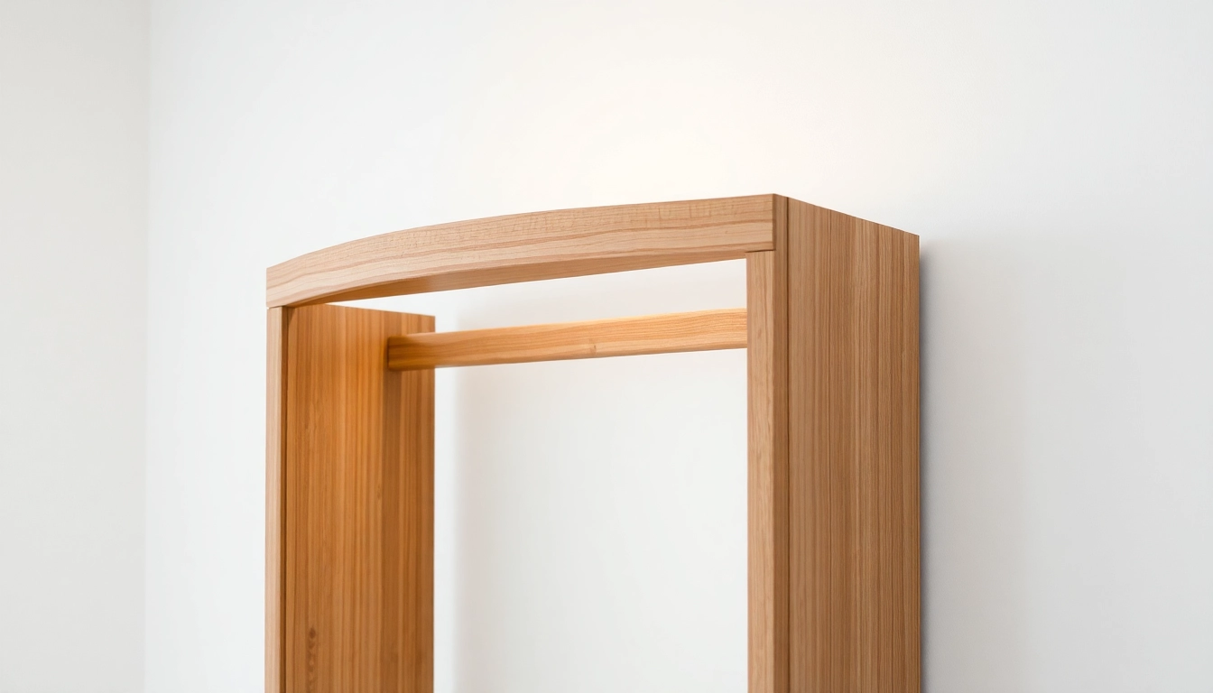 Präsentiere einen Premium kleiderbügel mit eleganter Holzoberfläche und modernem Design.