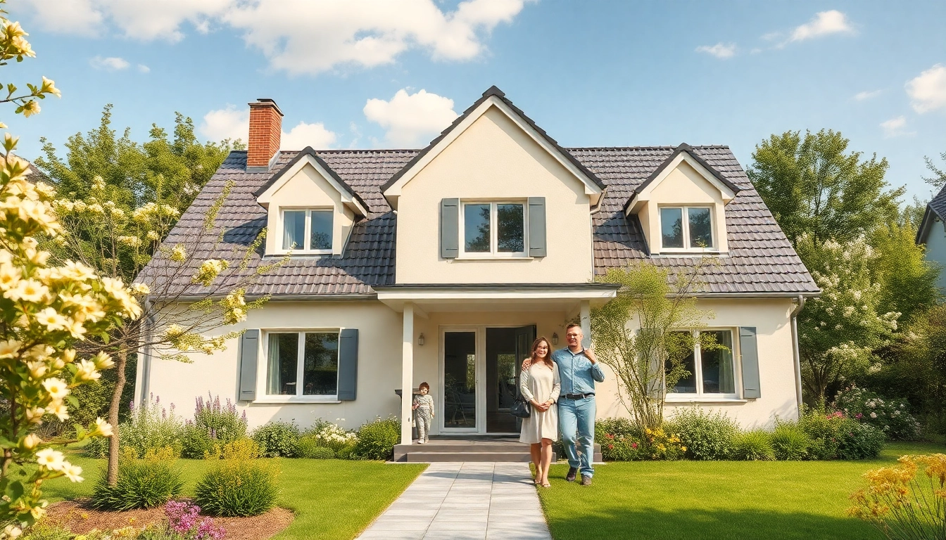 Überblick über ein ansprechendes Einfamilienhaus zum Hauskauf, umgeben von einem idyllischen Garten.