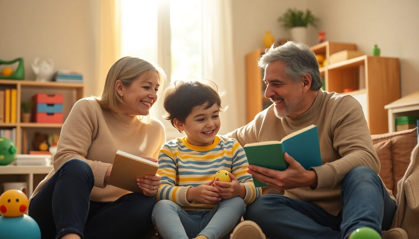 Kindererziehung: Eine liebevolle Familie spielt und lernt gemeinsam in einem warmen, einladenden Raum.