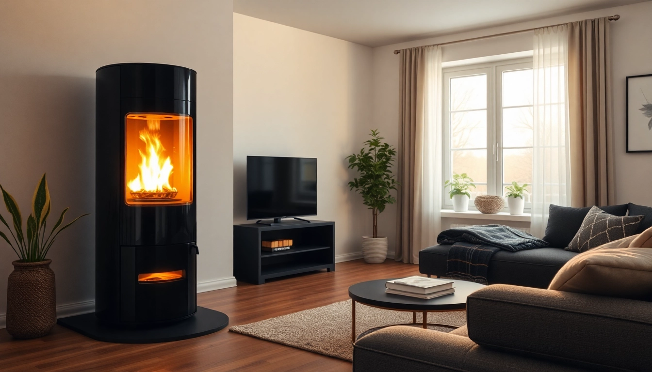 Staubsauger reinigt sanft den Boden in einem stilvollen Wohnzimmer mit warmem Licht.