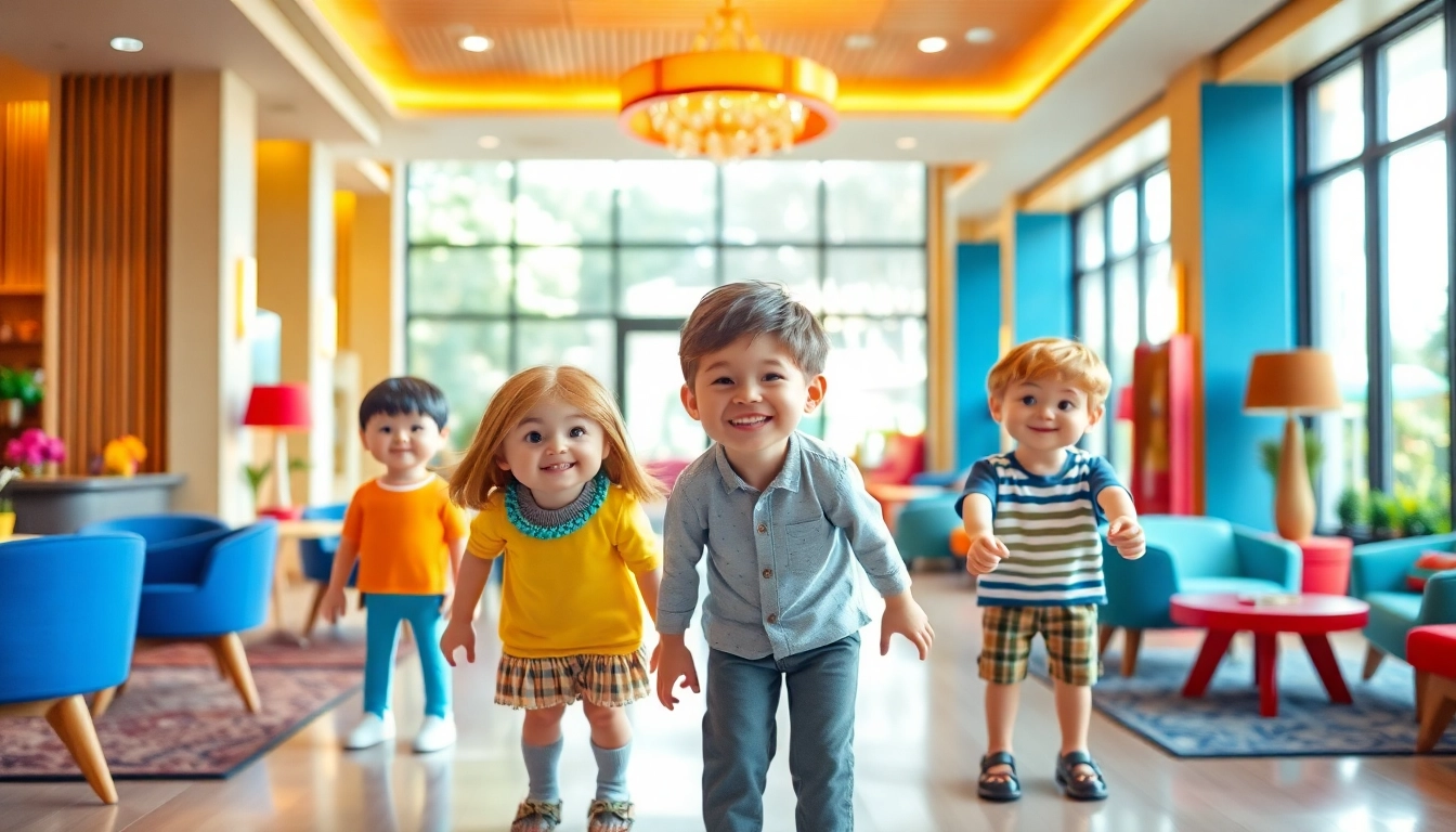 Entdecken Sie das Familienhotel Playmobil Funpark mit fröhlichen Farben und spielerischen Dekorationen, wo Familien unvergessliche Erlebnisse genießen.