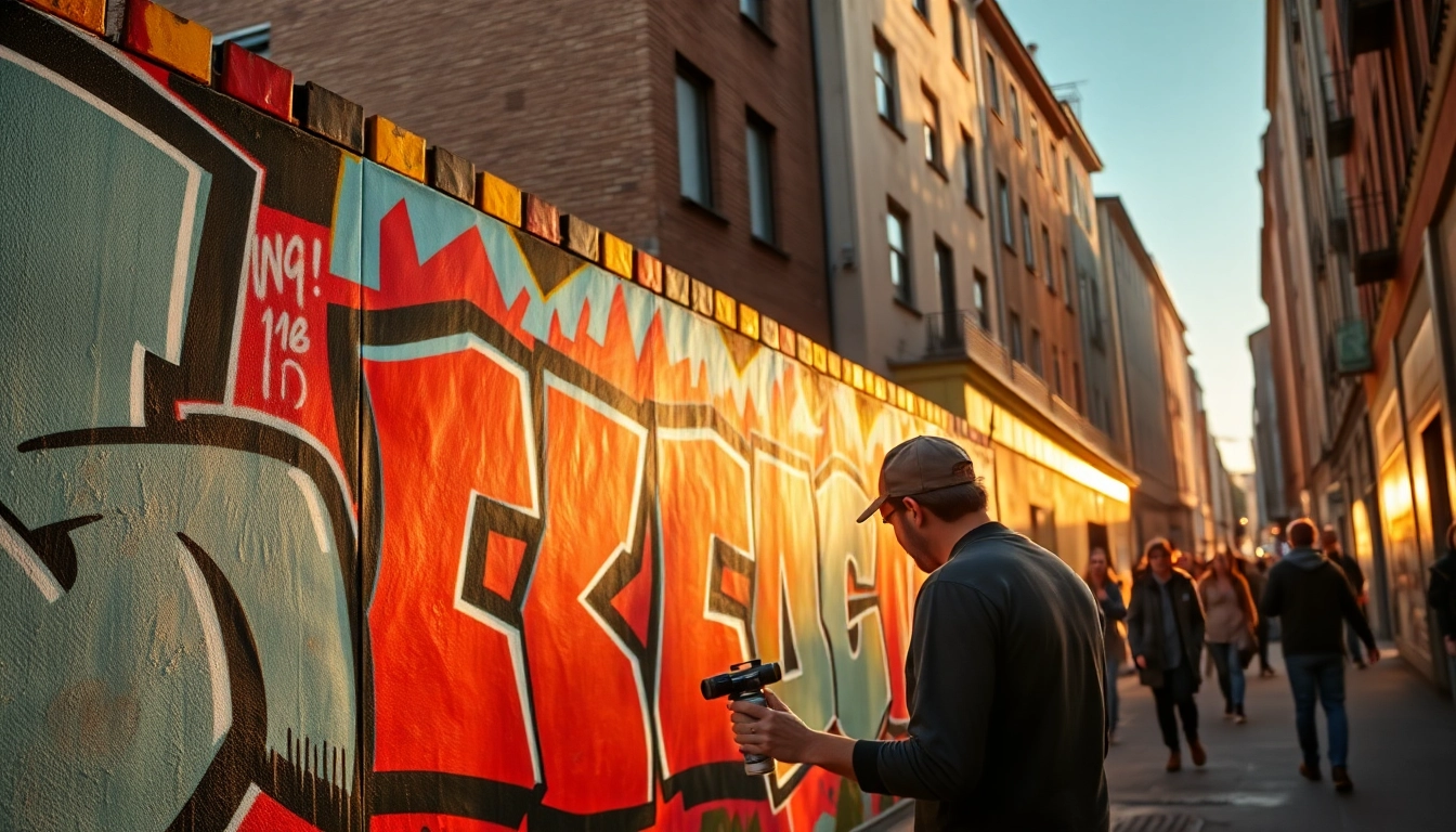 Bewundern Sie eindrucksvolle Graffiti Hamburg-Straßenkunst mit lebendigen Farben und Künstlerem in Aktion.