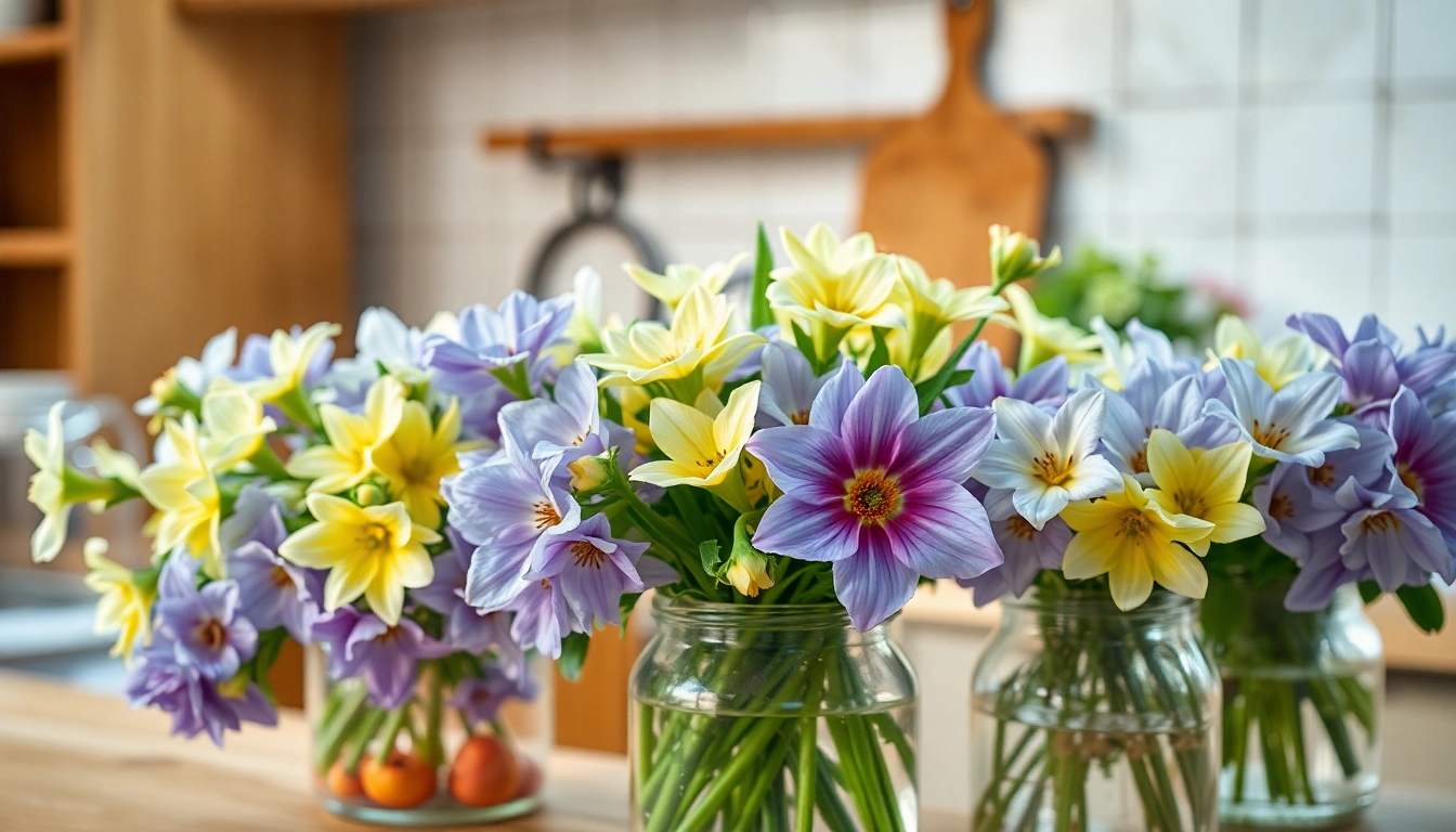 Blüten kaufen: Eine Auswahl an frischen, essbaren Blüten in rustikalen Glasbehältern, perfekt zum Dekorieren von Gerichten.