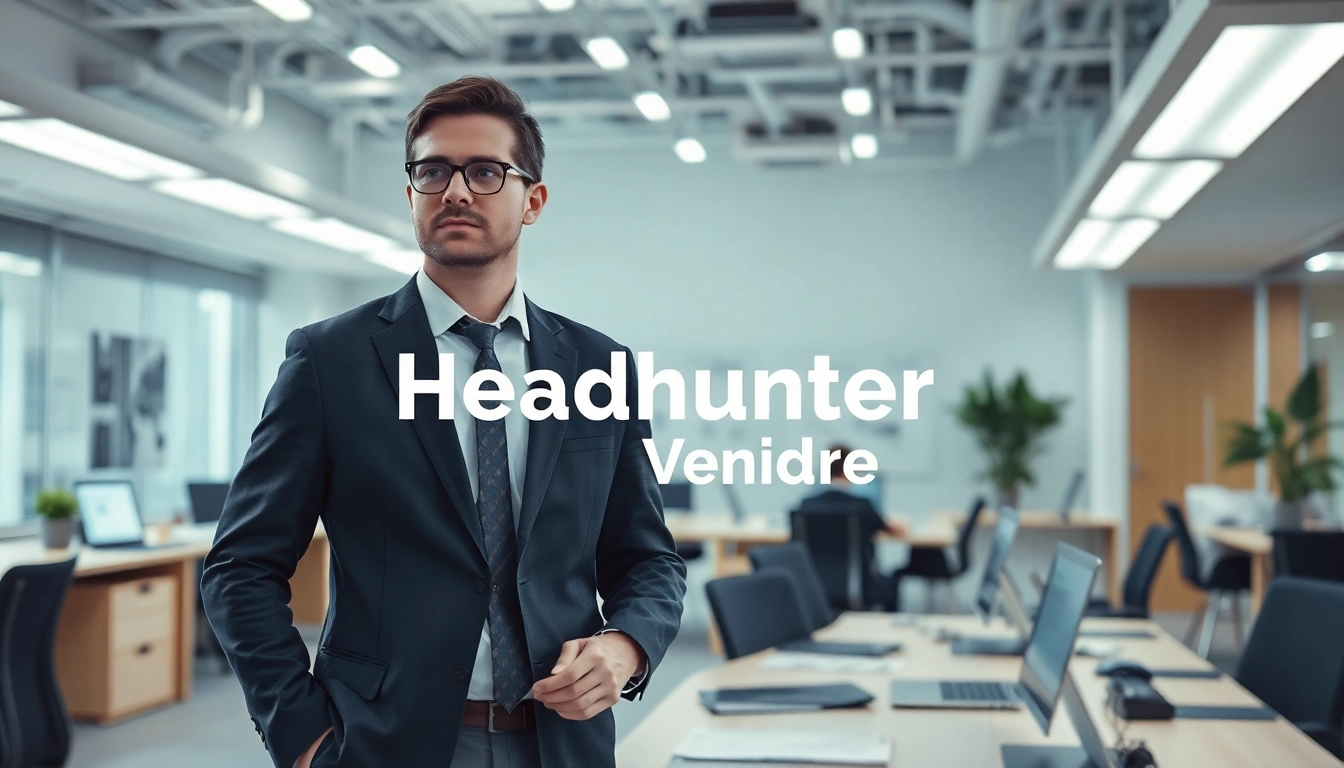 Professioneller Headhunter Vertrieb, der in einem modernen Büroumfeld arbeitet und dynamisch wirkt.