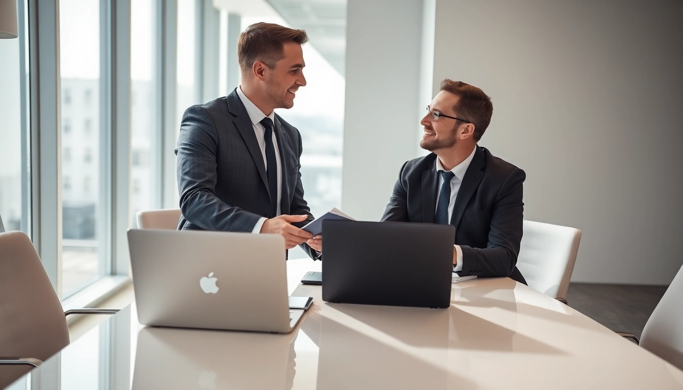 Headhunter in einem modernen Büro, der mit einem Firmenvertreter spricht und Vertrauen aufbaut.