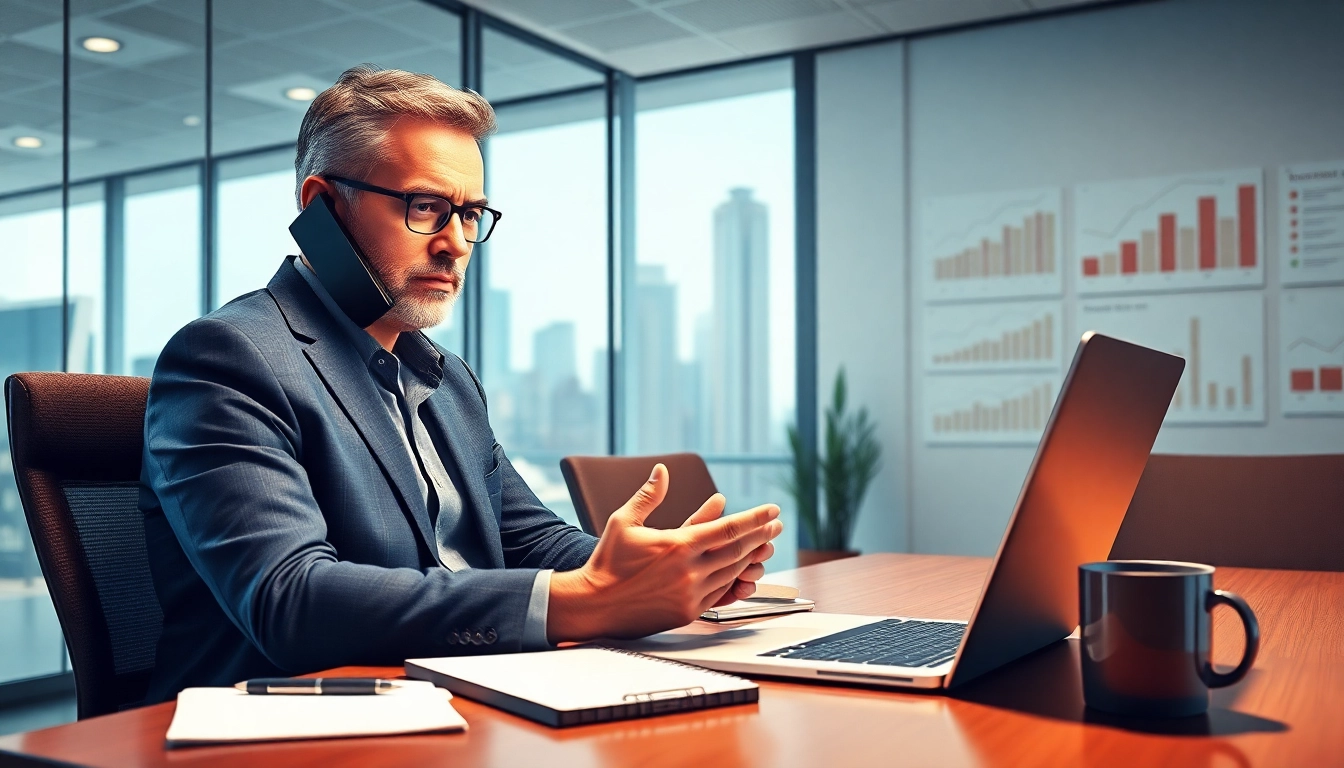 Engaging in Headhunter Sales, a consultant reviews data while on a call.