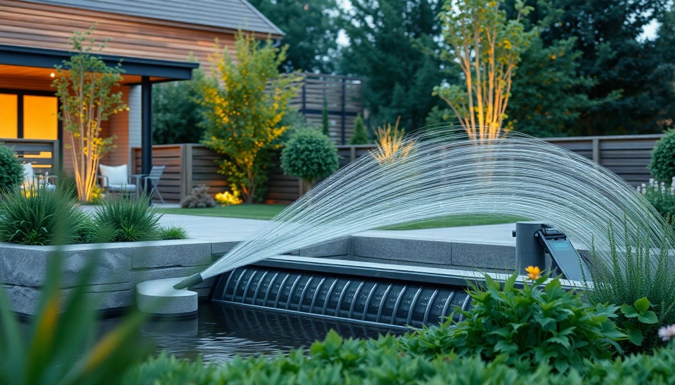 Visualisierung von Hochwasserschutz Private in einem Gartenbereich, mit einem effektiven Hochwassersperre zur Schadensvermeidung.