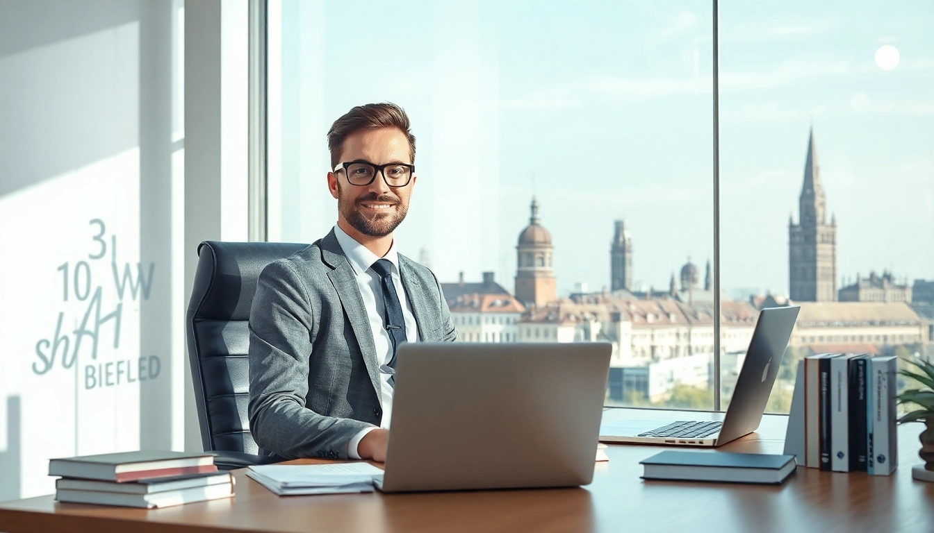 Headhunter Bielefeld berät von einem modernen Büro aus seine Klienten.