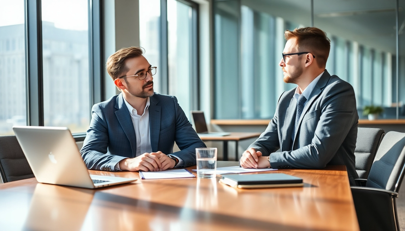 Headhunter IT berät Manager über strategische Rekrutierung im modernen Büro.