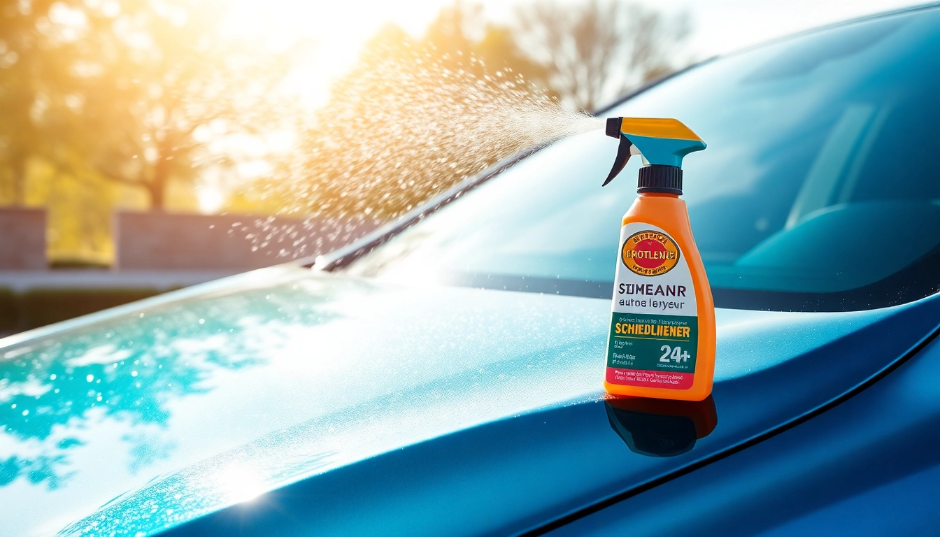Scheibenreiniger Auto auf einer glänzenden Windschutzscheibe, die strahlend klare Sicht bietet.