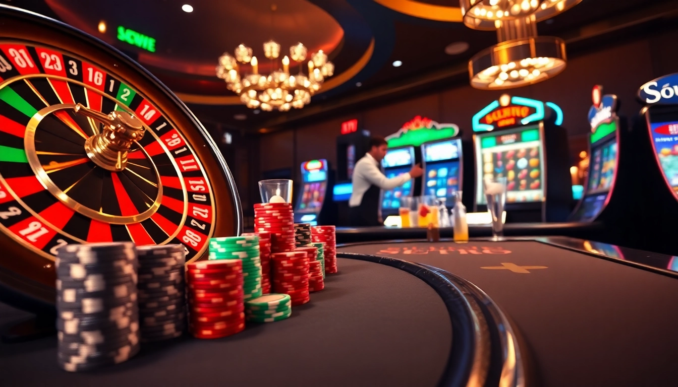 Experience the thrill of SODO66 at a vibrant casino, with roulette, poker chips, and excitement.