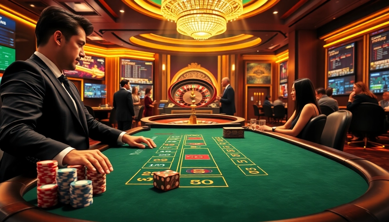 Engaging casino scene showcasing blackjack, poker chips, and a roulette wheel at https://88i8i.net/ for immersive gambling experience.