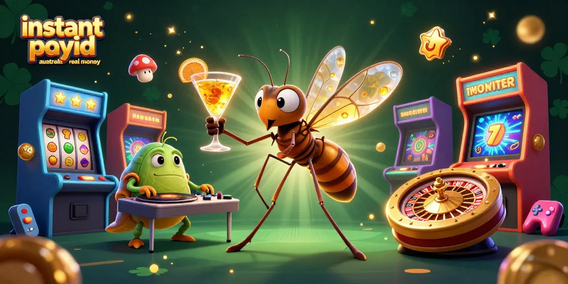 Experience instant payid pokies Australia real money through an engaging, ultra-detailed casino illustration featuring unique characters and vibrant gaming elements.