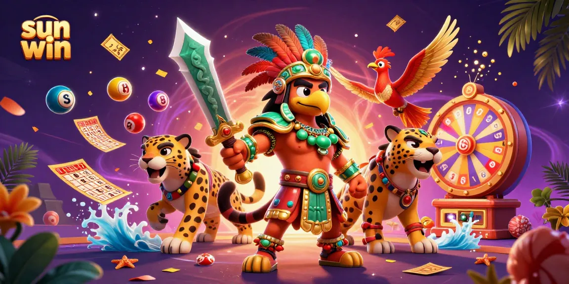 Win big with sun win as vibrant Aztec warriors celebrate in an exciting casino atmosphere.