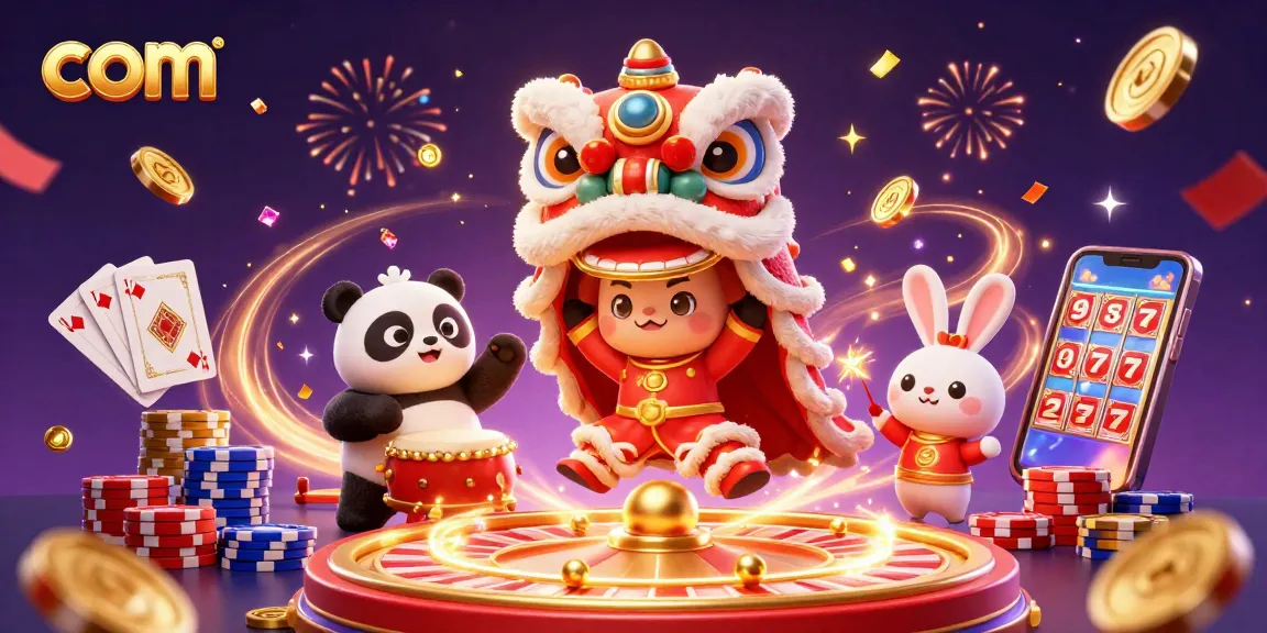Spin vibrant casino reels with com characters celebrating big wins amidst golden coins and firework bursts.